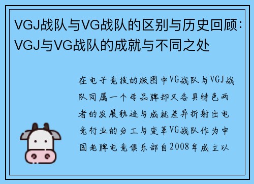 VGJ战队与VG战队的区别与历史回顾：VGJ与VG战队的成就与不同之处