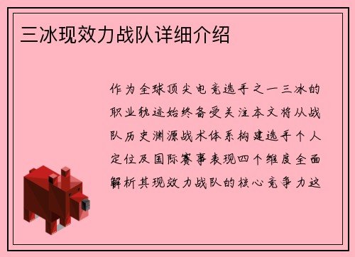 三冰现效力战队详细介绍